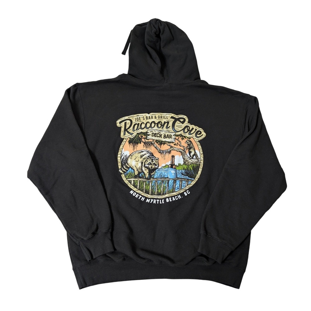 Joe's Bar Grill Raccoon Cove Deck Bar Hoodie Black North Myrtle Beach Size L